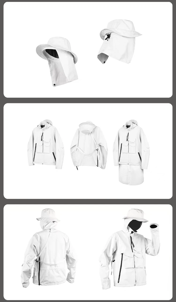 Atzen Front pockets storm jacket gt 2L material convertible frontapron detachable hat-hood techwear