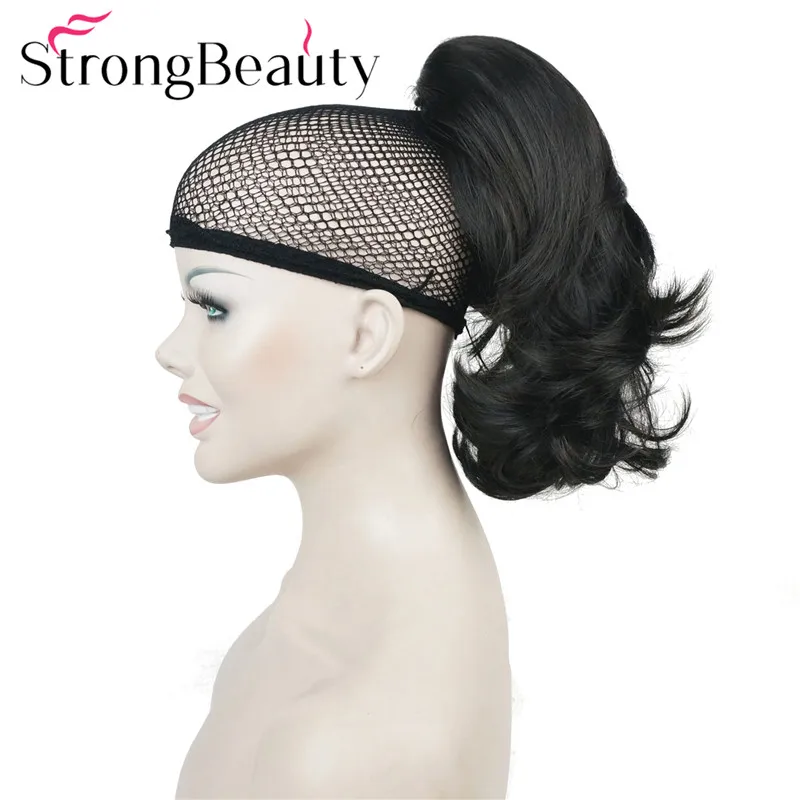 Strong Beauty Synthetic Short Wavy Blonde Black Ponytail Clip in/on Hair Piece Claw Clip Pony Tail For Hair Extensions