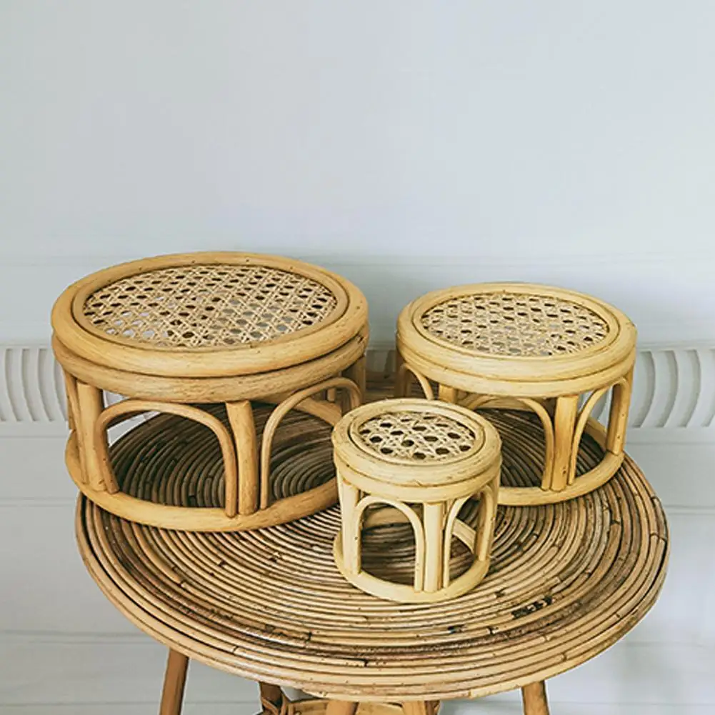 Piedistallo A Cerchio In Rattan Naturale Per Fattoria Con Supporto Per Piante In Rattan Per Decorazioni Per Interni