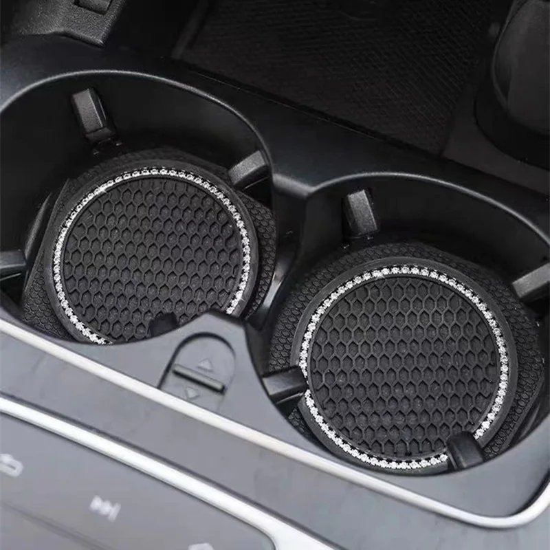 Cup Holder Coasters Car Water Cup Pad Holders Non-slip Diamond Rhinestone Rubber Mat for Auto Interior