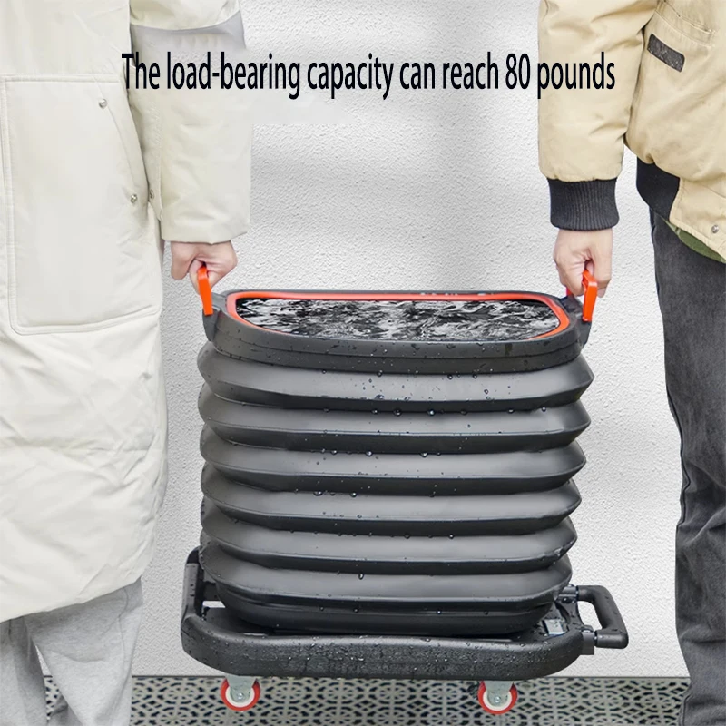 Foldable Car Bucket With Wheel Fishing Basket Versatile 37L Handcart Durable And Portable Extendable Aluminum Handle