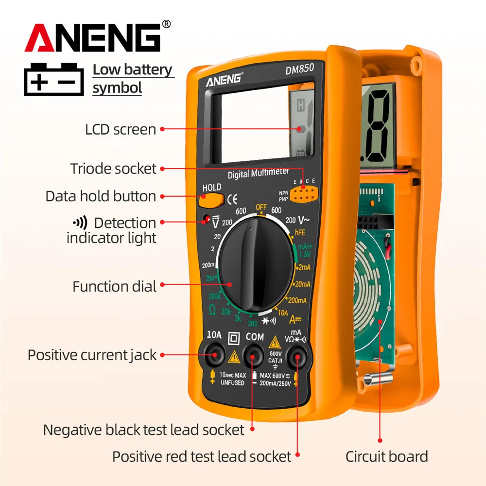 DM850 Eletric Multimetro Digital Professional 1999 Counts Multimeter AC/DC Tester Ohm Current Voltmeter Ammeter Detector Tool