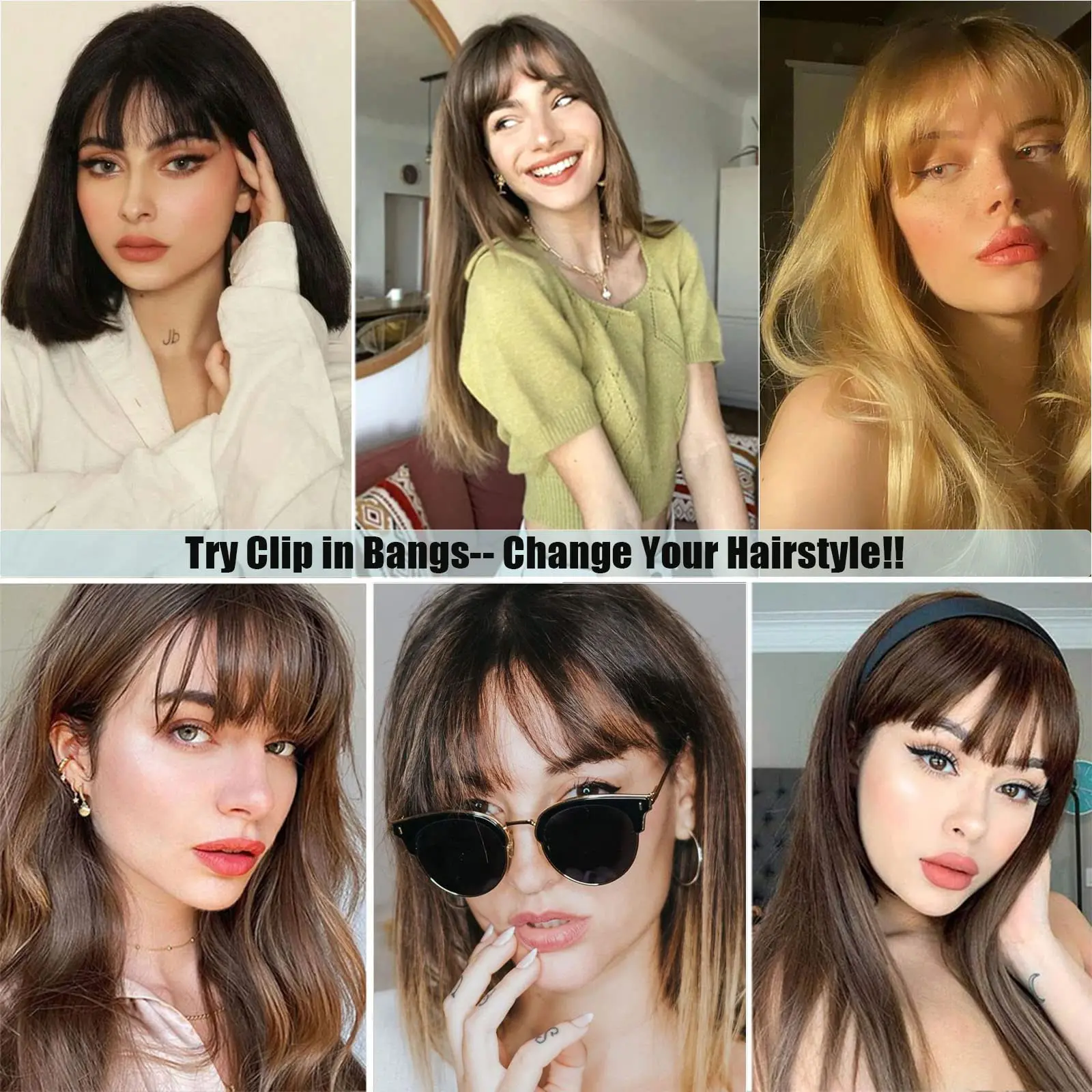 HAIRCUBE Bangs Hair Clip French Clip In Thick Natural Synthetic Full Bangs Straight Extensions Synthetic Wig For Women Girls hair extensions hair bangs