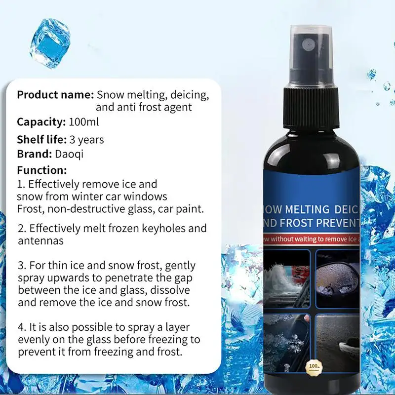 De Icer For Car Windshield Ice Melt Spray 100ml Fast Ice & Snow Melting Spray Defrosting Anti Frost Deicer For