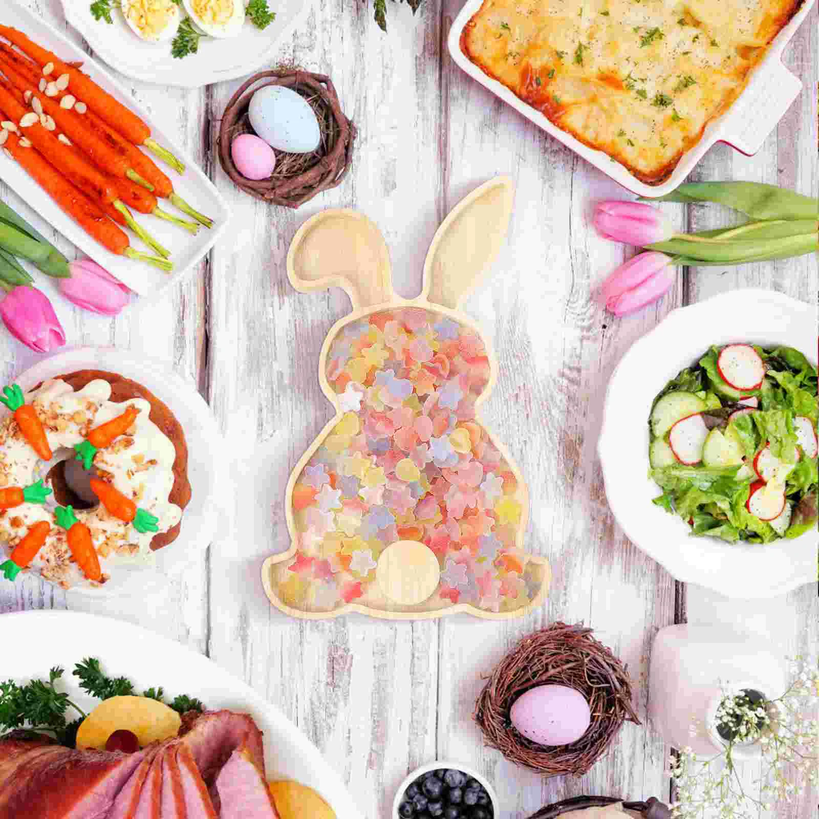 Rabbit Serving Tray Easter Bunny Plate Wood Fruit Wooden Shape Food Decorative Delicate Dessert Dish 4