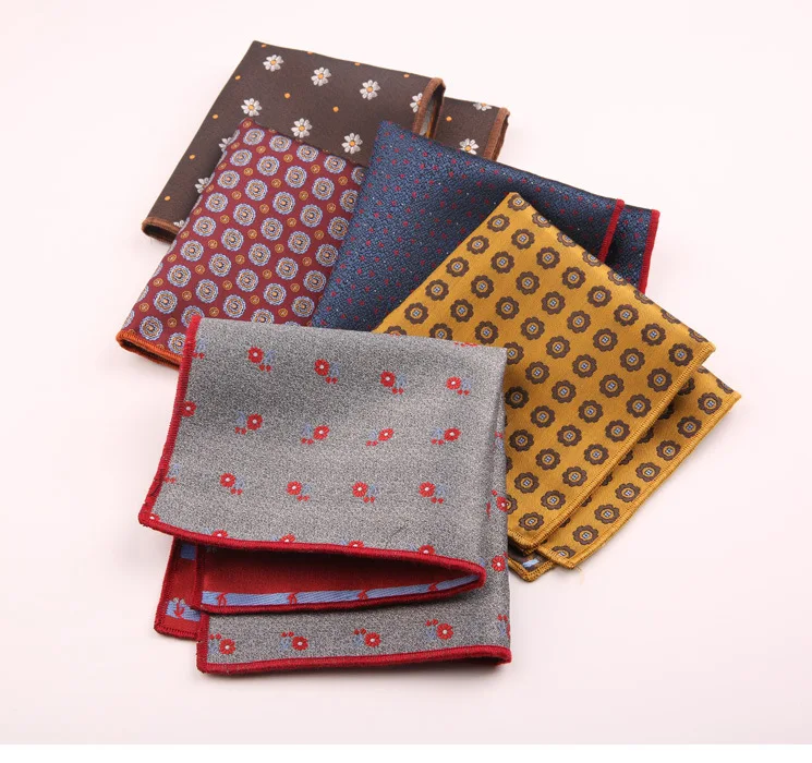 Trendy Striped Floral Brown Pocket Square British Men Formal Handkerchief Suit Shirt Accessories Groom Wedding Party Chest Hanky
