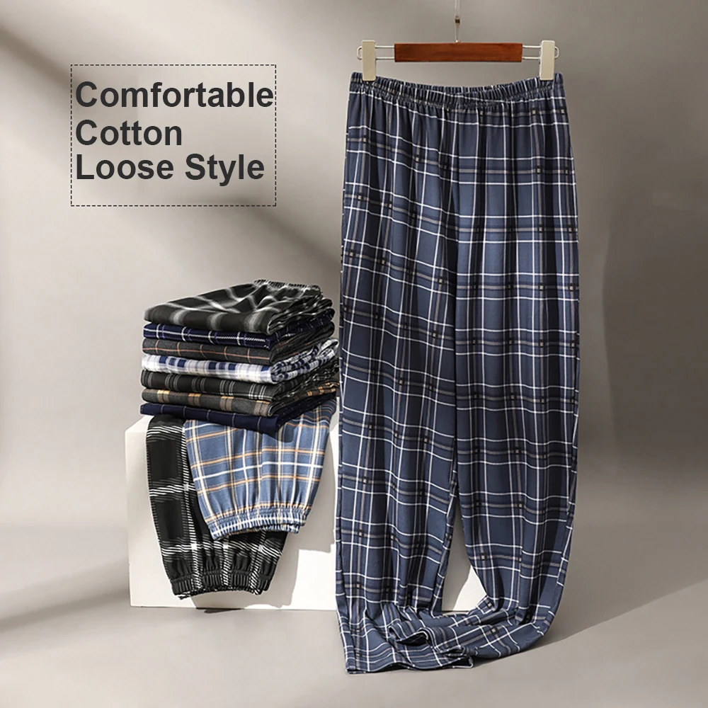 5XL 115KG Big Size Pajama Pants Casual Loose Plaid Sleeping Pants Man Autumn Winter Cotton Cozy Elastic Waist Pijama Trousers