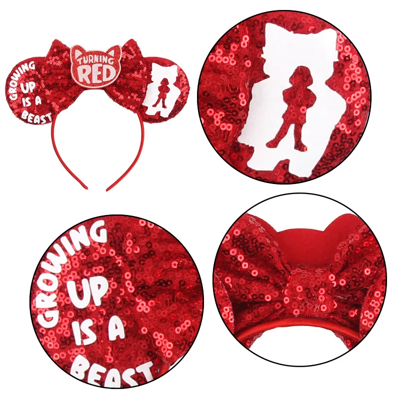 Disney Turning Red Headbands for Girls Mickey Mouse Ears Headband Women Kids Festival Party Hair Accessories Bow Hair bands Gift