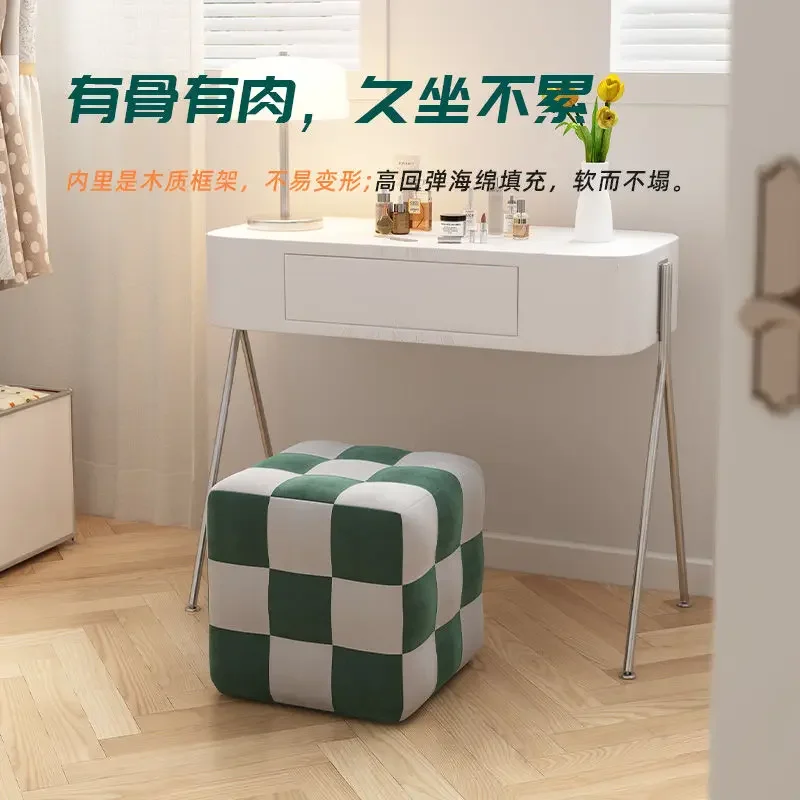 

Household Checkerboard Stool At The Door To Change Shoes Stool Black and White Plaid Sofa Stools Makeup Stools Short Ottomans