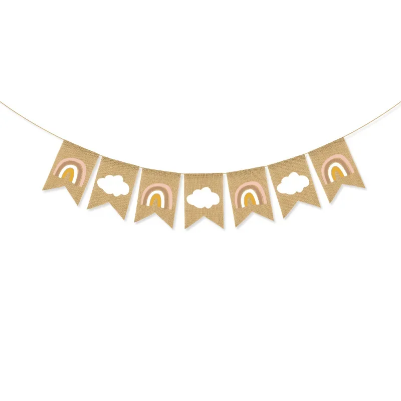 Boho Regenbogen Banner Für Babyparty – Buntes Sackleinen-Banner Mit Alphabet-Design Für Neutrales Baby-Fest