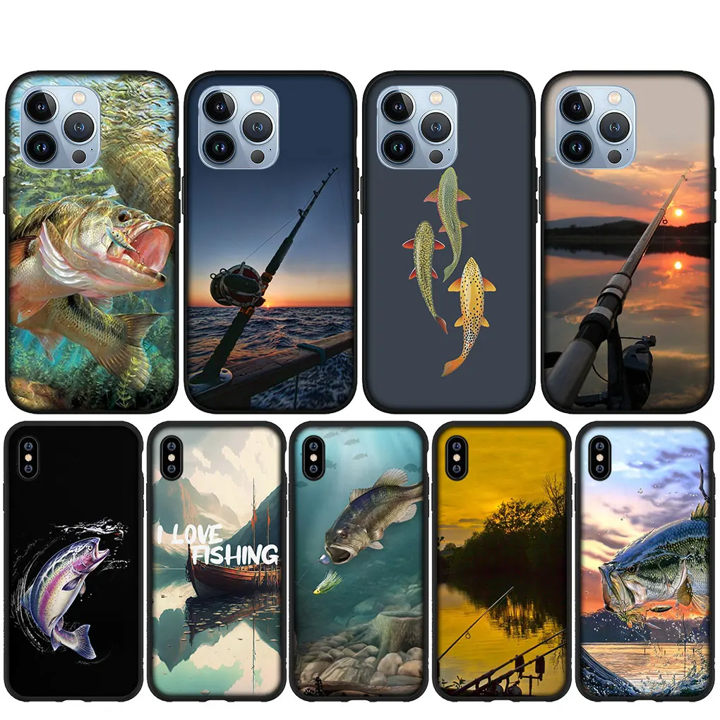 Fly Trout Carp Fishing Rod Fish Cover Phone Casing for iPhone 14 13 12 Mini  11 Pro X XR XS Max 6 7 8 6S Plus + SE Soft Case