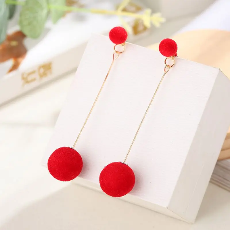 New Artificial Hair Ball Drop Earrings for Women Winter Fashion