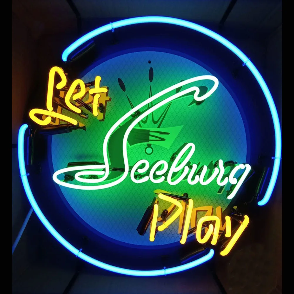 Let Seeburg Play Jukebox Neon Light Sign Printed Board Custom Handmade Real Glass Tube Display Advertise Game Room Decor 17"X17"