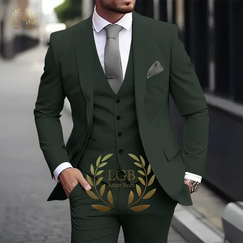 Men's Khaki 3-Piece Suit Classic Peak Lapel Business Formal Wedding Groom Slim Fit Elegant Gentleman Style Fashion Blazer - Image 8