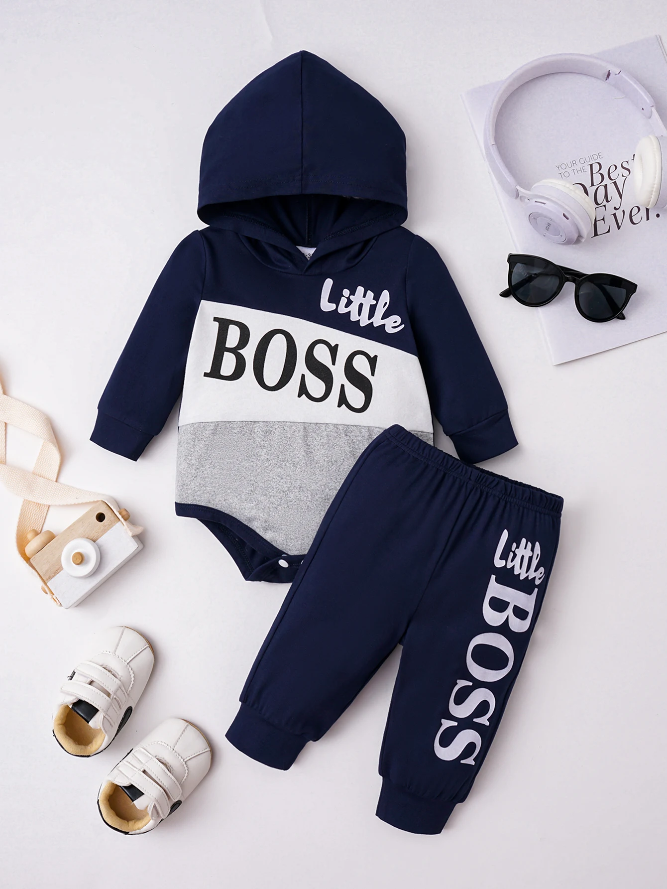 

Детский комплект с капюшоном и длинными рукавами, комбинезон с буквенным принтом, штаны, комплект из двух предметов, Детский милый удобный комплект