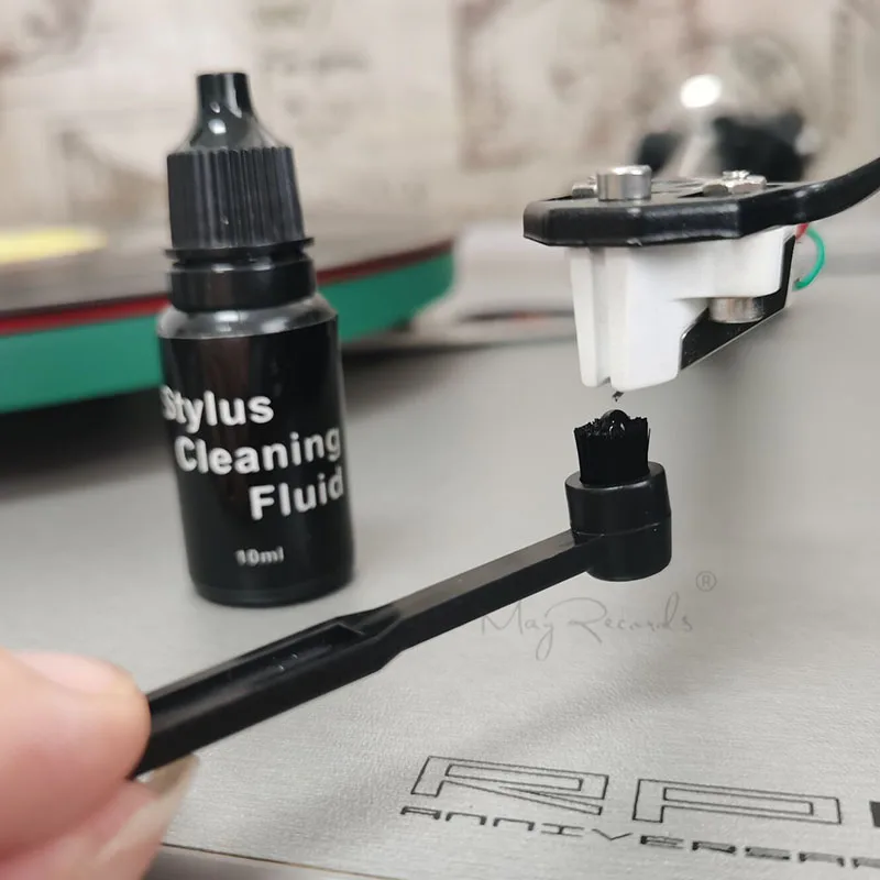 Stylus Brush 10ml Needle Solution Cleaner Turntable Stylus Cleaning Fluid Round Carbon Fiber Brush Record Player Cleaning Kit turntable stylus cleaner