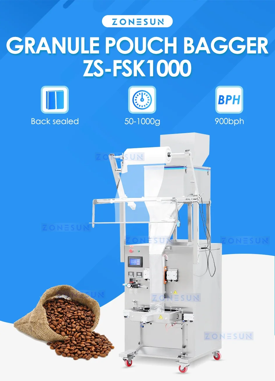 ZONESUN Automatic Vertical Form Pouch Granule Particle Filling and Sealing Machine ZS-FSK1000