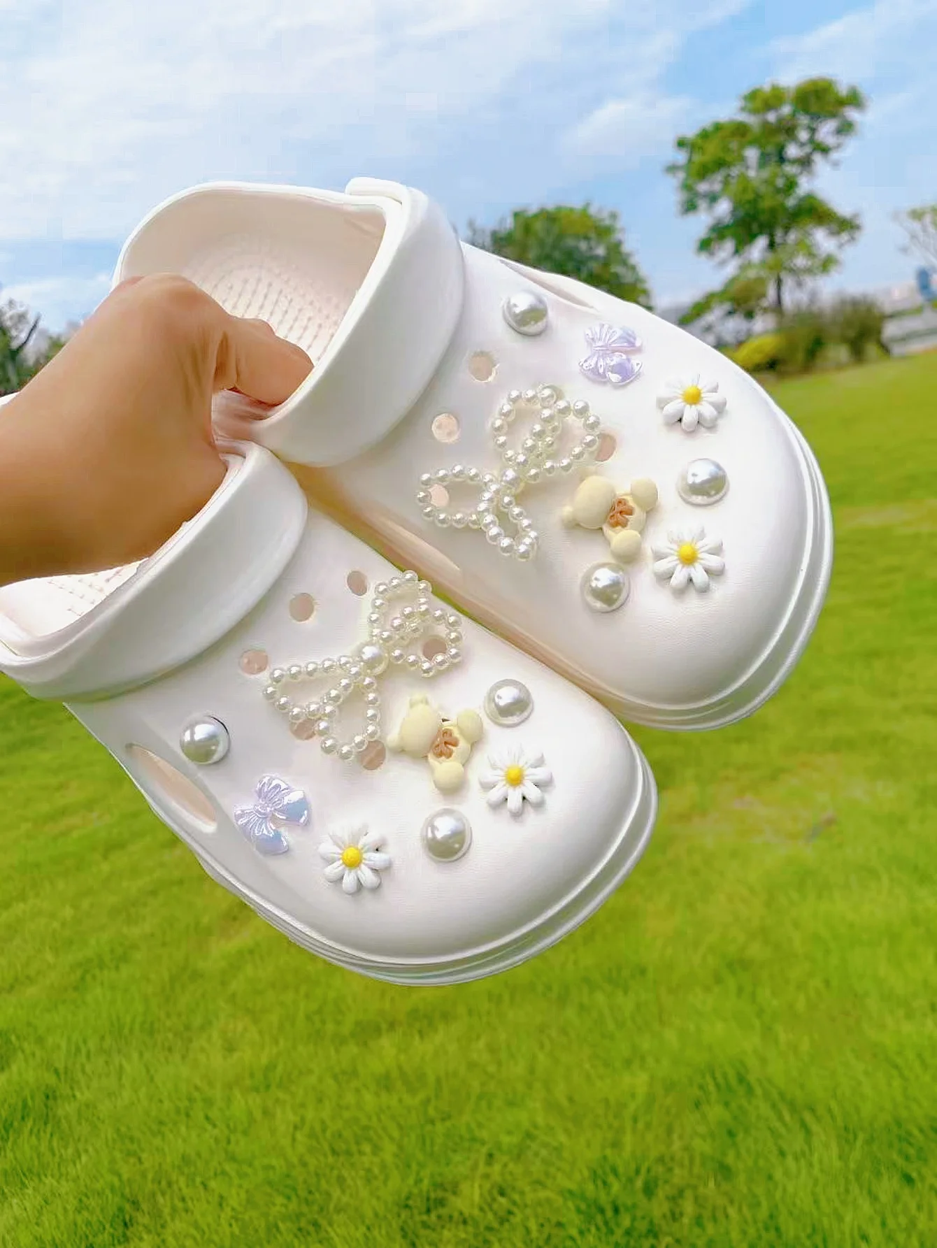 16 Stück beige Perlen, ABS-Perlenschleifen, Bär und andere DIY-Schuhschnallendekorationen, multifunktionales Schuhclip-Zubehör für – Detail 1