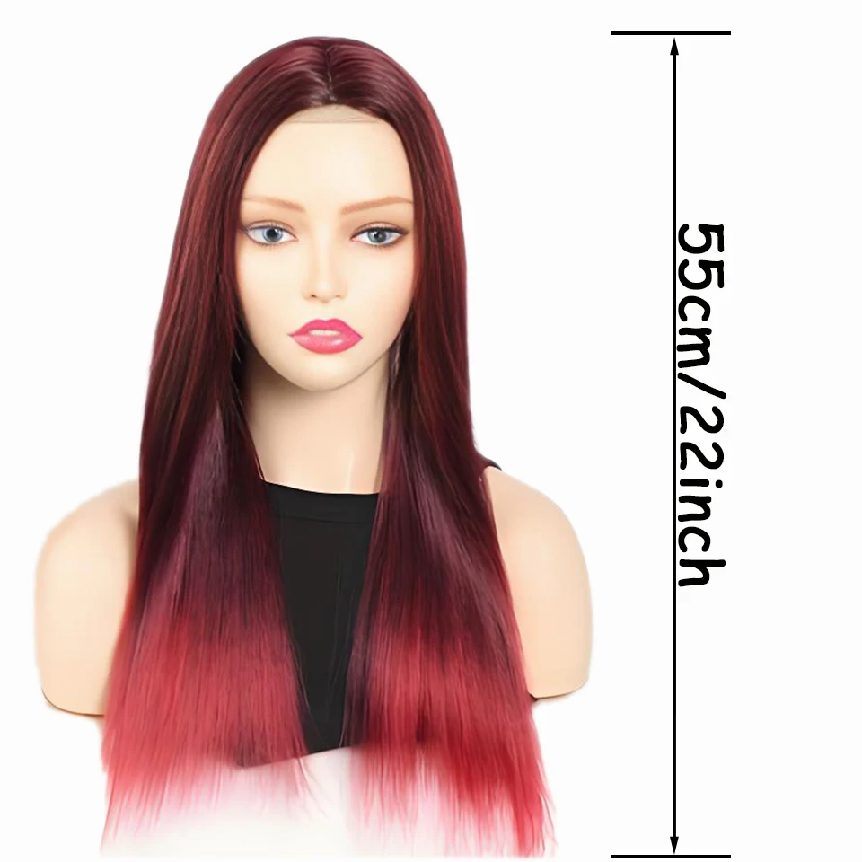Long Straight Black And Red Ombre Cosplay Wigs Heat Resistant Synthetic Wigs For Women Christmas New Year Carnival Music