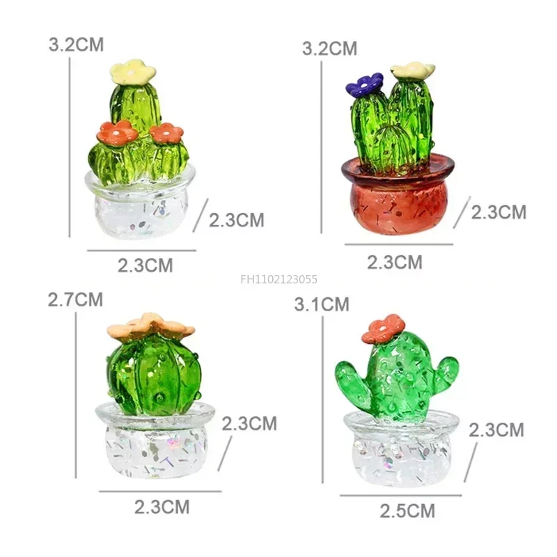 4pcs/1pcs Mini Cactus Figurines Ornaments Cactus Bonsai Decor Sculptures and Figurines Desktop Ornament Car Home Decoration