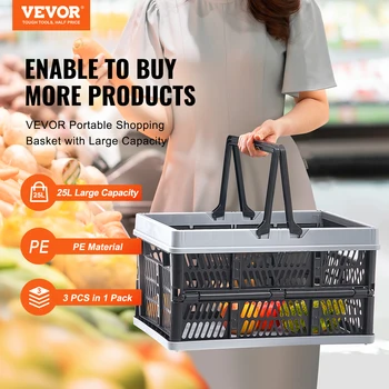 VEVOR 3pcs Foldable Storage Basket Collapsible Shopping Crate with Handle for Kitchen Grocery Living Room Desktop Organization 2