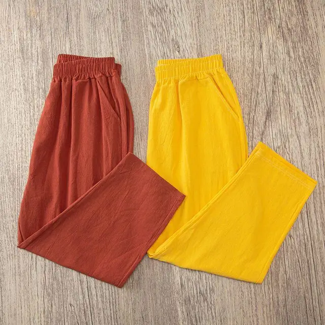 Pantalones de lino y algodón con cintura elástica para mujer, pantalón informal, holgado, Harem, de verano - Imagen 3