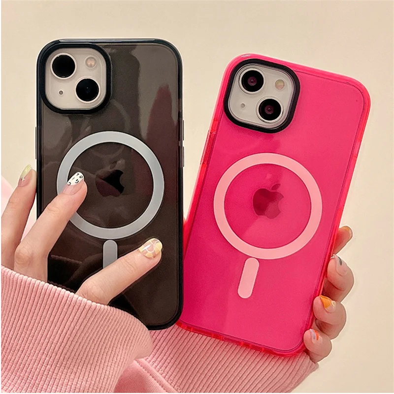 FELONY CASE - Funda transparente de color rosa neón para iPhone 13 Pro Max,  compatible con MagSafe - Fundas protectoras a prueba de golpes de 360°