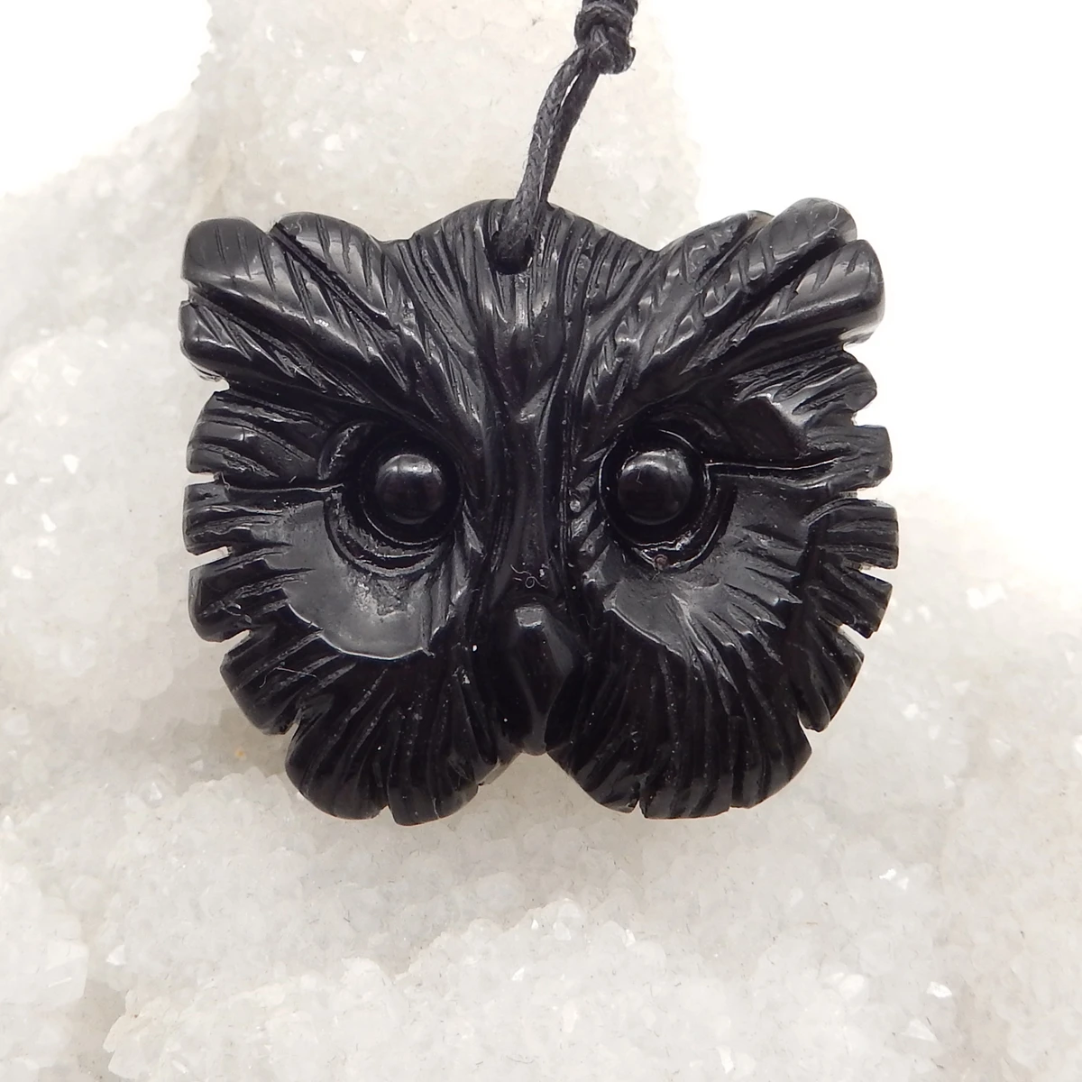 

Natural Obsidian Hand Carved Owl Head Necklace Pendant Bead Semiprecious Stone Jewelry Birthday Present