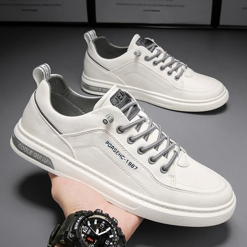 Men's Shoes 2024 New Spring Men's Casual Leather Shoes Korean Fashion All-Matching Sports Fashionable Shoes Men's Small White