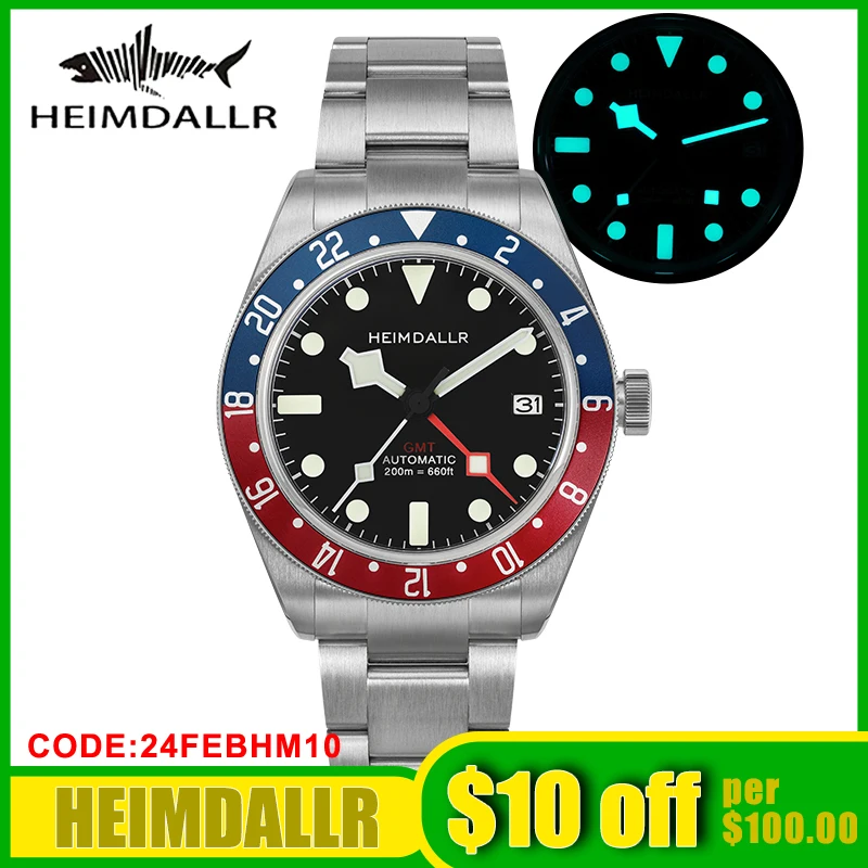 Heimdallr Bb58 Gmt Diver Watch Nh34 Movimento Cristallo Zaffiro Con Rivestimento Ar 200M Impermeabile Bgw9 Super Luminoso 39Mm Gmt Watch