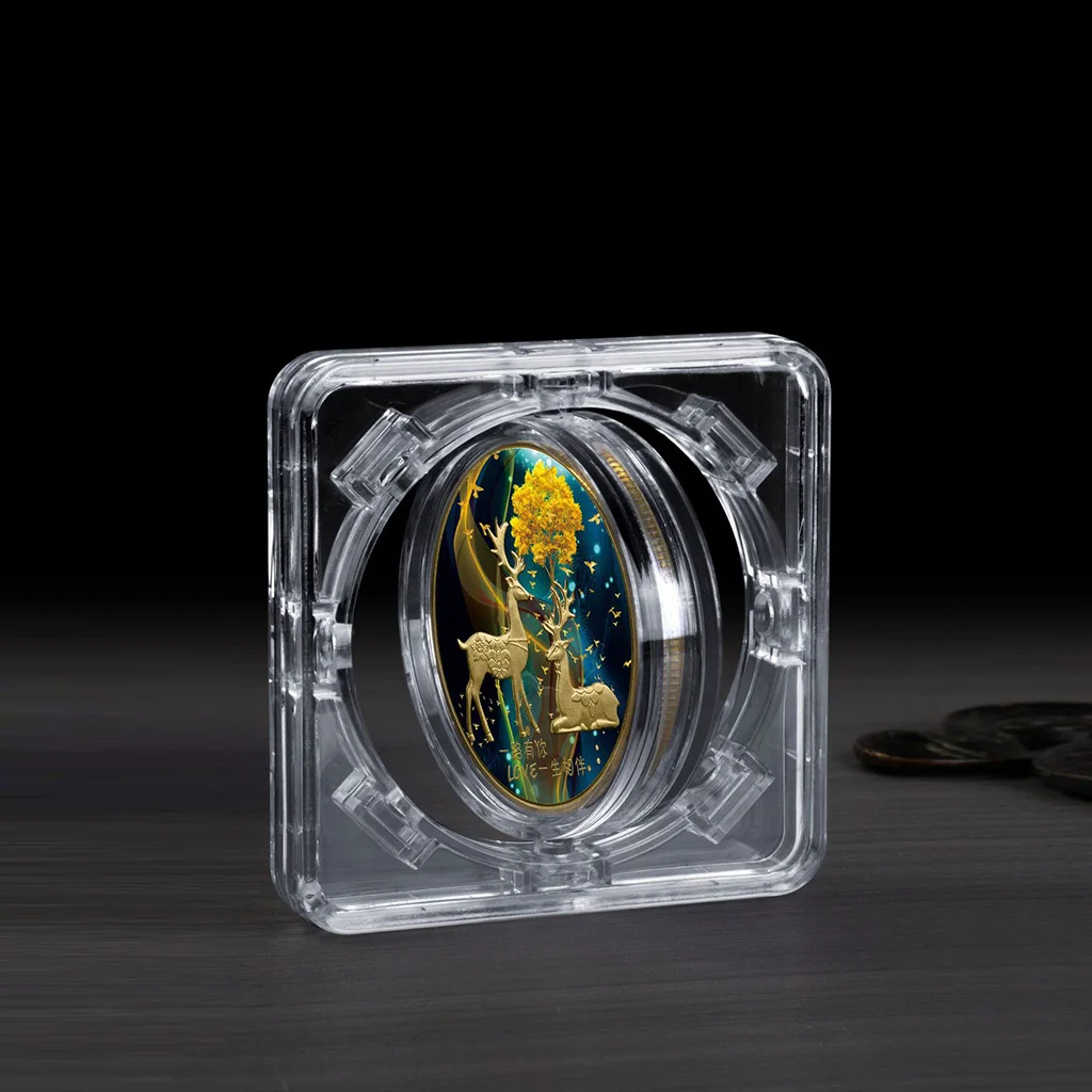 5個回転式コインホルダーディスプレイスタンドのベースと40ミリメートルクリアコインカプセルケースチャレンジコインコレクション - AliExpress
