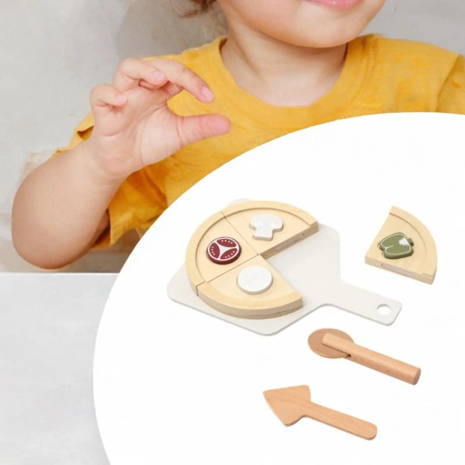 Wooden Pizza Toy Wood Cooking Toys Education Cutting Food Play Toy Kitchen Accessories Kitchen for Boys Girls Aged 3-8
