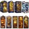 DIY Book Nook Shelf Insert Kit 3D Wooden Puzzle Doll House Assembly Building Model Bookends With Furniture LED Light Xmas Gifts 1