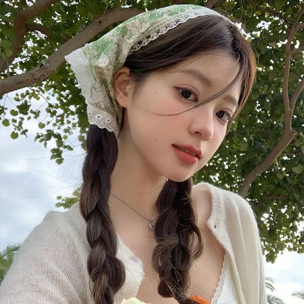 

Весенняя Цветочная кружевная треугольная бандана для девочек Французский Ретро-шарф повязка для волос Милый треугольный шарф головной платок аксессуары для волос