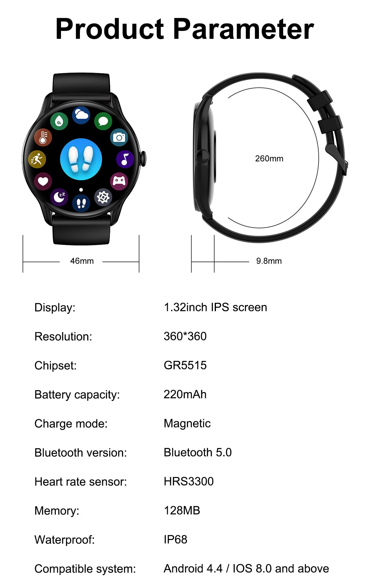 Smart Watch Women 1.32 inch 360*360 HD Screen Smartwatch Men Heart Rate Blood Pressure Monitor Sport Fintess Tracker for Android