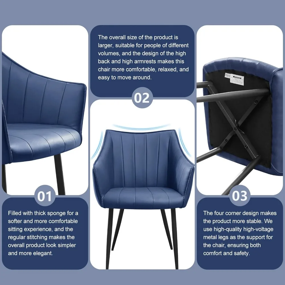 Modern Leather Dining Chairs Set of 2- High Back, Armrest, Metal Legs - Ideal for Kitchen, Dining & Reading  table restaurant 4