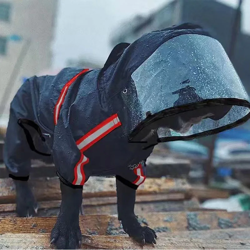 thumbnail image 1 of Chubasquero impermeable para perros de temporada de lluvias, ropa reflectante de poliéster de cuatro patas para perros medianos y grandes, ropa para mascotas, 1 of 5