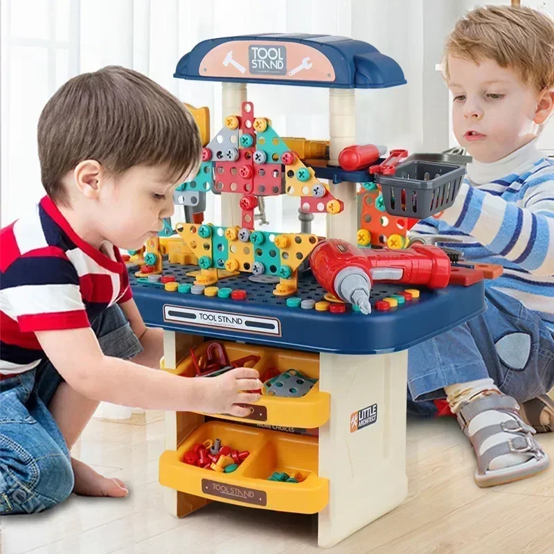 246개/세트 어린이 공구 상자 테이블 시뮬레이션 드라이버 전동 드릴 나사 공구 세트 책상 어린이 놀이 집 장난감  선물