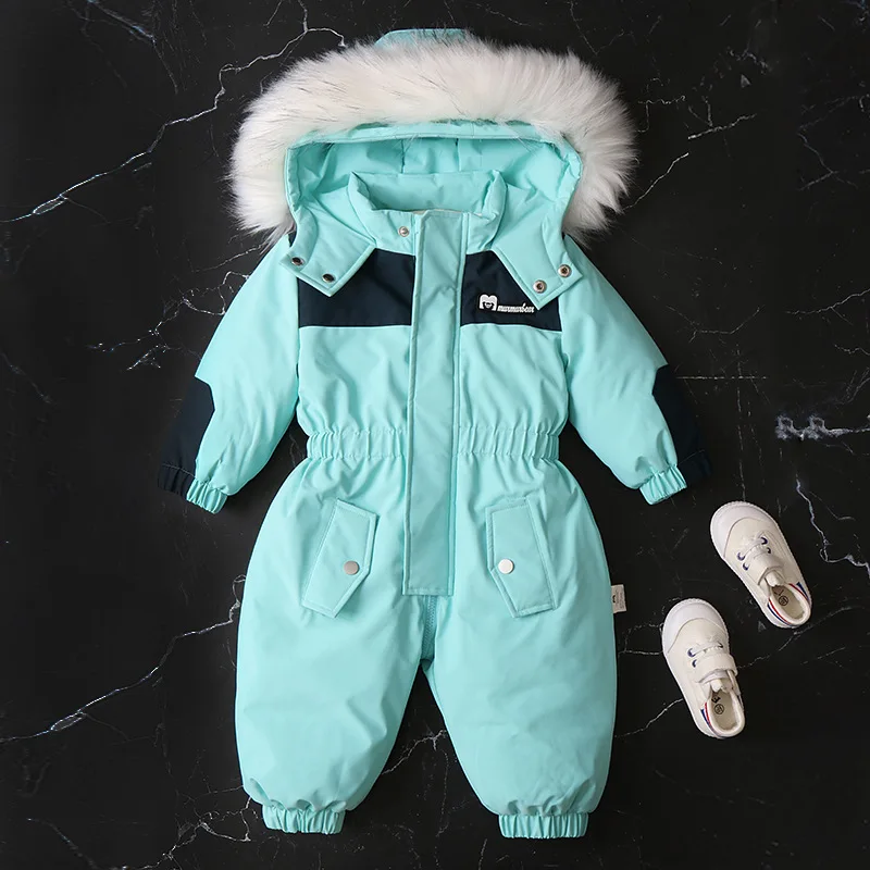 

-30℃ Winter Infant Rompers Clothes 2023 New Kids Fur Collar Hooded Overalls Girls Boys Ski Suit Thick Jacket Baby Warm Bodysuit