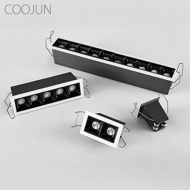 COOJUN LED Spotlight Recessed Rectangle Line Grille Lights Ceiling Lamp 5W 10W 15W AC110~240V Downlight For Home Shop Decor