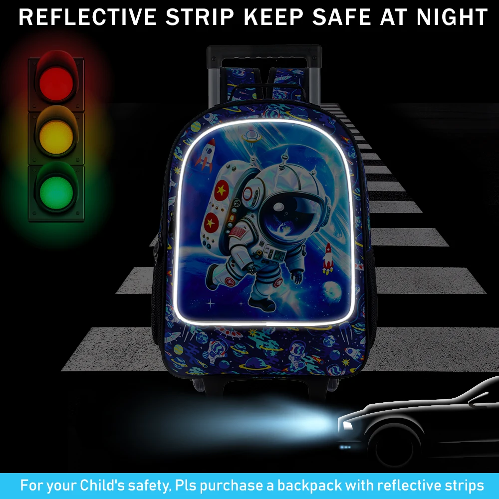 Rolling Backpack for Boys, Kids Roller Wheels School Bookbag with Lunch Bag, Wheeled School Bag for Children 5