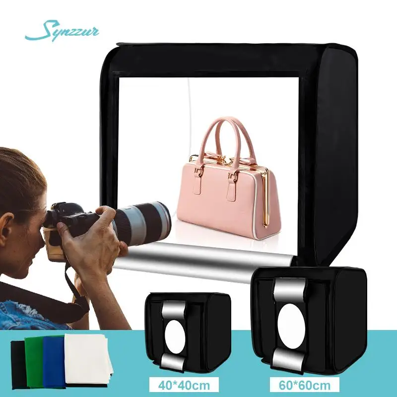 

2024 Home Photo Studio Box 40cm/60cm Led Lightroom Dimming Folding Softbox Light Tent With 4 Colors Backdrops For Product
