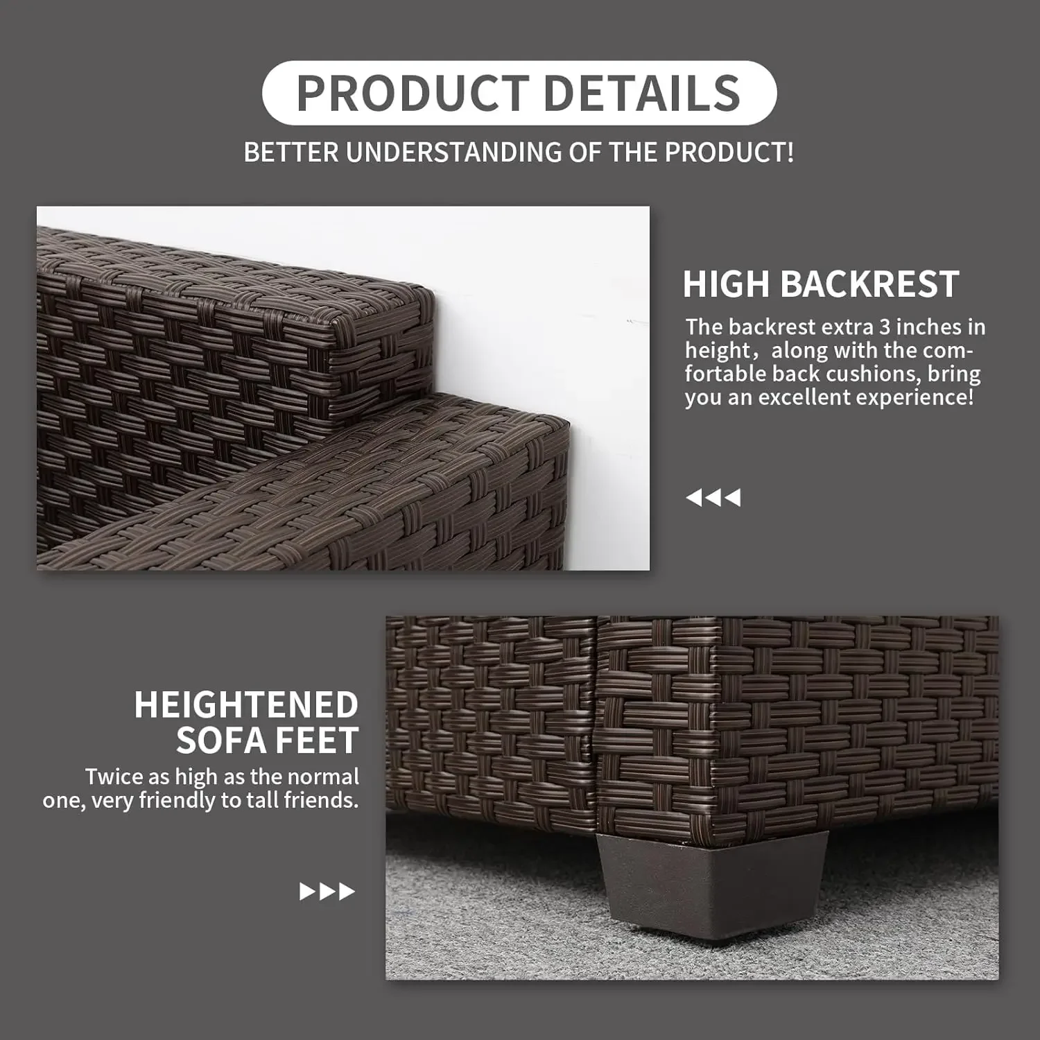 NEW-3 Pieces Patio Single Sofa Chairs and Glass End Table Outdoor Chairs Set of 2 and SideTable with Anti-Slip Cushions , Khaki