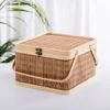 Portable Large Capacity Bamboo Woven Basket Egg Storage Holder Picnic Basket Vegetable Basket Lidded Bamboo Basket Home Storage 5