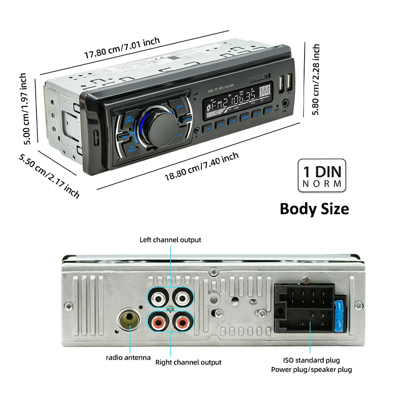 자동차 라디오 Dab Autoradio 1 Din 블루투스 핸즈프리 스테레오 오디오 MP3 플레이어 FM USB TF Aux LCD 화면 ISO 커넥터 헤드 유닛 D3307