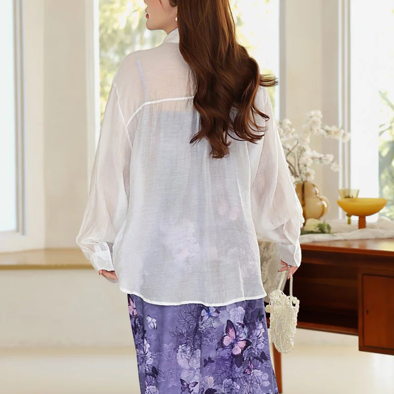 Plus Size Women's Ethereal Lyocell Sun Protection Shirt Premium Chic Oversized Blouse With UPF 50+ Breathable Loose Casual