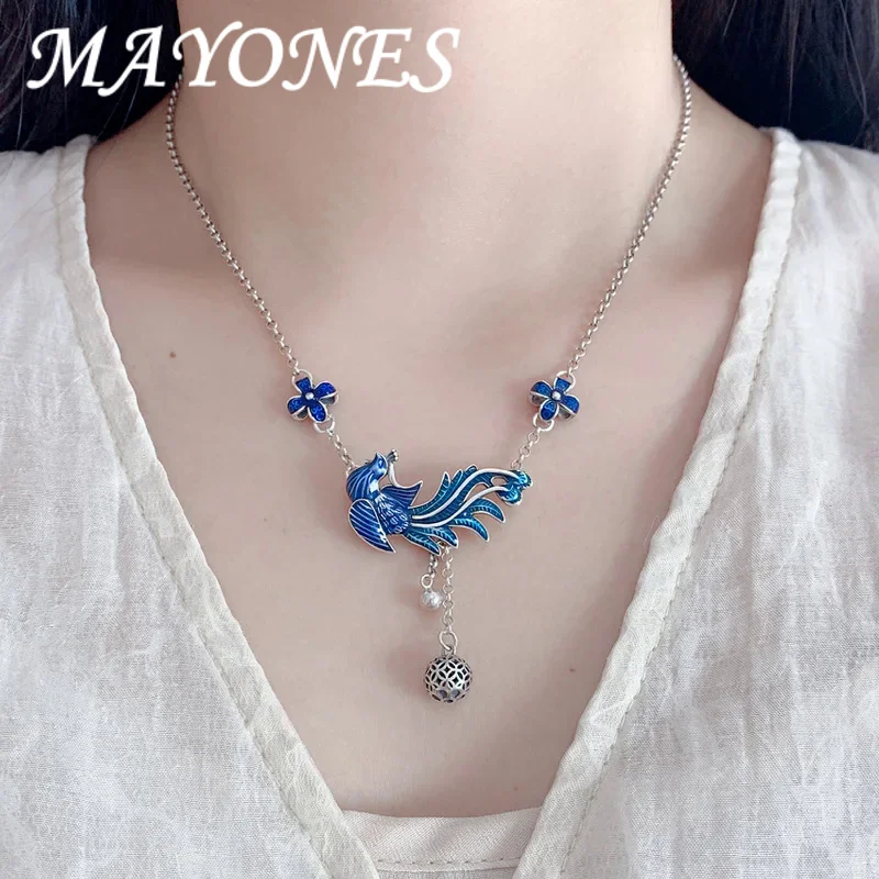 

Женское Ожерелье-чокер MAYONES из серебра 925 пробы с подвеской в винтажном стиле с эмалью и бусинами Феникс XL08