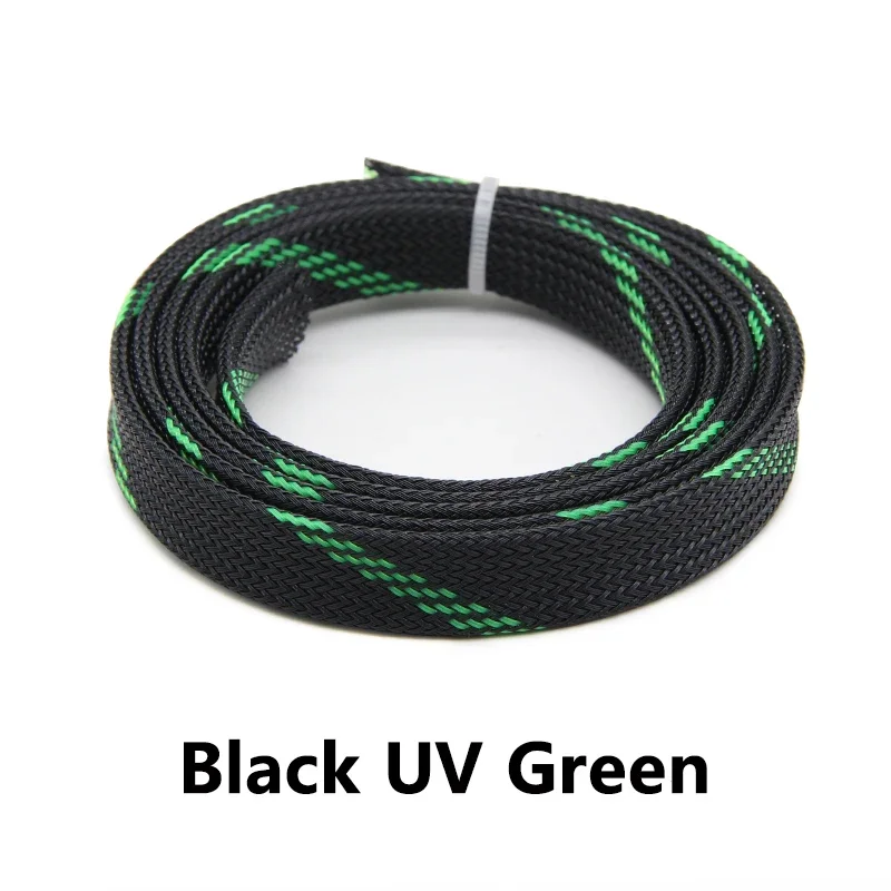 1-50m Black UV Green PET Braid Sleeve 2/4/6/8/10/12/16mm High Density For Electric Cables
