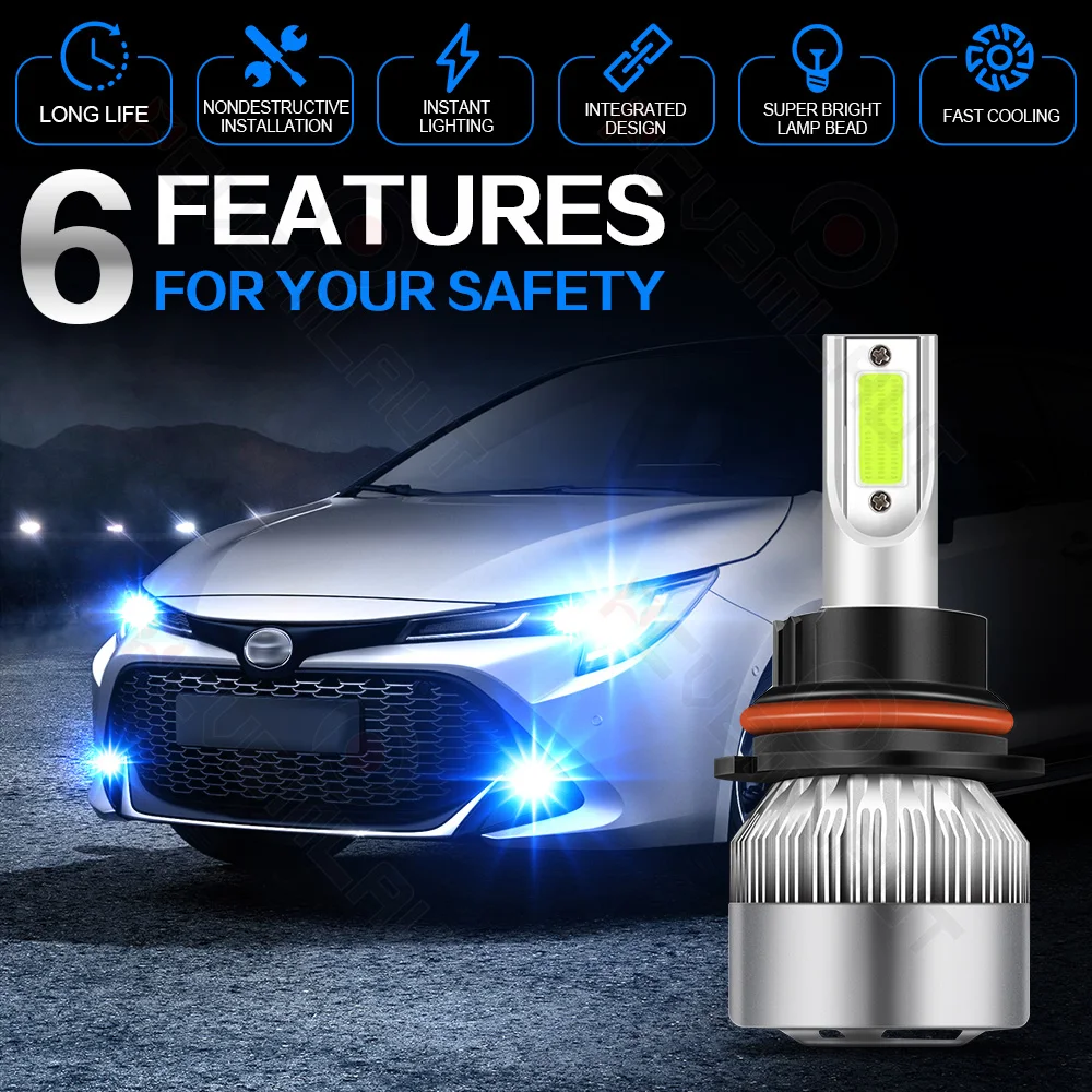 CHUSYYRAY 2PCS Car lights 2879-9007 Super Bright LED Headlights High Low Beam Fog Light Bulb White 6000K Car accsesories