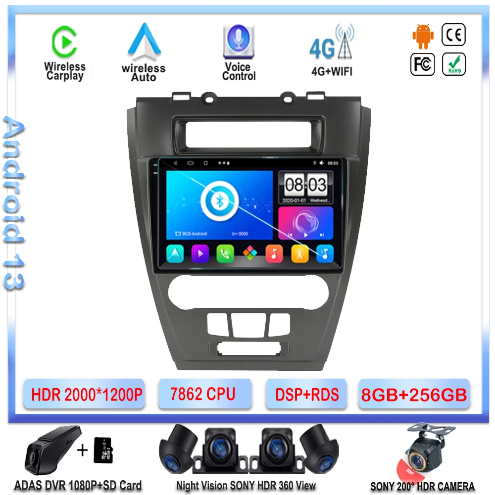 

7862 CPU Android For Ford Fusion Mondeo Mustang 2009-2012 GPS Navigation Multimedia Player No 2din DVD Auto Radio QLED Screen BT